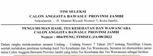 Enam Besar Calon Anggota Bawaslu Provinsi Jambi