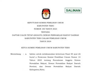 KPU Tebo Umumkan DCT Anggota DPRD Tebo, Cek Daftarnya Disini