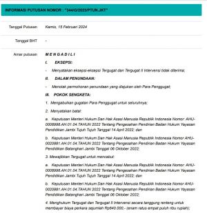 PTUN Jakarta Kabulkan Gugatan YPJ, Kuasa Hukum: Tak Ada Lagi Dualisme Penyelenggara Unbari