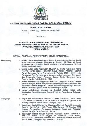 Disahkan Bahlil, Ini Susunan Lengkap Pengurus DPD Golkar Provinsi Jambi